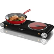 Techwood 1800W Electric Hot Plate Cooktop for Cooking,Infrared Ceramic Countertop Stove Top 2 Burners,Stainless Steel Portable Electric Burner,Knob Control,Easy To Clean(Black)